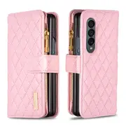 For Samsung Galaxy Z Fold4 5G Leather Zip Wallet - Diamond Lattice Design