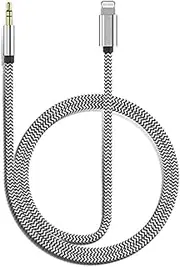 [Apple MFi Certified] Aux Cord for iPhone, Lightning to 3.5mm Nylon Braided Audio Stereo Cable for iPhone 11/11 Pro/XS/XR/X 8 7 6/iPad/iPod to Car/Home Stereo, Speaker, Headphone (3.3FT, Silver)