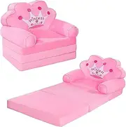 MOONBEEKI Kids Foldable Sofa Bed, Princess Chair for Toddlers 1-3, Pink Cartoon Shape, High Density Foam, Fold Out Couch for Bedroom, Sofa Bed for Girls, 15.1x19.7x2.4 inches, 4.4 lbs