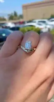 2Ct Emerald Cut Moissanite Engagement Ring 14K Yellow Gold V Emerald Cut Ring
