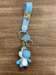Yoshi 3D Rubber Keychain with Vibrant Blue Strap and Pendant - Super Mario