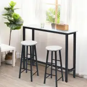 CostwaySet of 2 Faux Marble Bar Stools with Footrest and Anti-slip Foot Pad-White