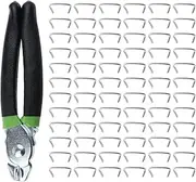 [Micro Traders] Hog Ring Pliers Hand Tool Stainless Steel Black with 300pcs Galvanized Sharp Tip Hog Rings fit for Auto & Furniture Uphoslstery Fences Pet Cages Car Cushions