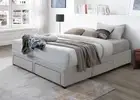 King Size Fabric Base Bed Frame with 4 Drawers (Oat White)
