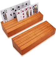 Poker Card Holders Playing Aids Card Deck Stand Set of 2 for Kids for Elders Wood Racks Tray Organizing Game Bridge Adults Travel Tools Canasta Uno Skipbo 5 Crowns