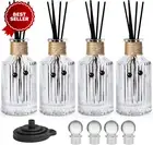 Set of 4 Reed Diffuser Bottles 8oz Glass Stoppers & Reed Sticks Clear Decorative