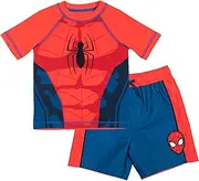 [Marvel] Spider-Man Avengers Toddler Boys UPF 50+ Rash Guard and Swim Trunks Outfit Set Toddler to Big Kid