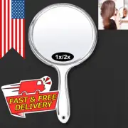 Hand Held Mirror With Handle Double Sided Makeup Mirror 1x/ 2x Portable Clear