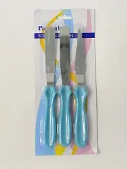 Pastry Cake Decorating 3 Piece Spatula Set Angled Blades Blue & Stainless Steel
