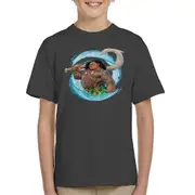 Disney Moana Maui Spiral Wave Kid's T-Shirt Charcoal Large (9-11 yrs)
