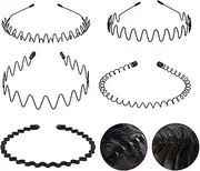 [Generic] 5 Pcs Metal Hair Band for Men Unisex Wavy Headbands Outdoor Sports Non Slip Headbands Hair Bands