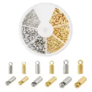 240Pcs Column Brass Cord End End Caps for Round Cord Platinum Golden Findings