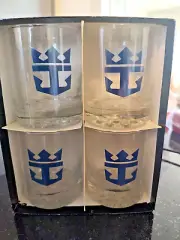 NOS - 4 Royal Caribbean Low Ball Glasses Rock Glasses Pebble Bottoms