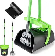 MXF Pooper Scooper Swivel Bin & Rake Kit with 20 Waste Bags, 36.6'' Long Handle Adjustable Portable Non-Breakable Dog for Large Medium Small Dogs, Poop Lawn Yard Kennel Green