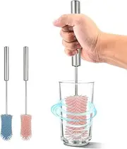 CTTPEG Silicone Bottle Brush Cleaner,Long Handle Bottle Cleaning Brushes for Sports Bottles, Cups, Dishes, Coffee Mugs, Glasswares 2 Pack