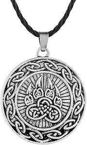 [PikaLF] Wolf Necklace for Men, Norse Viking Wolf Paw Pendant Necklace with 19.7” Chain, Celtic Bear Paw Necklace, Vintage Runes Totem Amulet Necklace, Punk Animal Wolf Jewelry for Men Boys