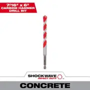 Milwaukee Shockwave Carbide Hammer Drill Bit, 7/16in. Dia. x 4in. x 6in.,