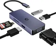 Tymyp USB C Hub, 6 in 1 USB C Adapter, Featuring 1 x HDMI Port, 1 x VGA Port, 2 x USB Ports, SD/TF Card Reader, Expand Your Connectivity for Laptop, Smartphone，Table, XPS and More