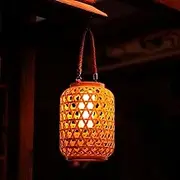 Solar Lanterns Outdoor Hanging Lights Imitation Rattan Bamboo Solar Light Waterproof with Twine Handle Garden Decorative Table Lamp for Yard Tabletop Patio Tree Pathway Home Decoration