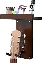 RiskOrb Wooden Guitar Wall Mount Hanger, Multifunctional Oak Hook with Storage Shelf for Electric, Acoustic, Bass, Ukulele, Rotating Design