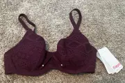 NWT Freya Bikini Top Women’s 30D Purple Tie Crochet Eyelet