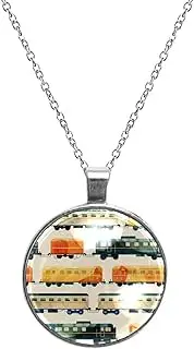 [Diusye] Necklaces for Women, Train Carriage Print Stainless Steel Pendant Necklace Jewelry Birthday Anniversary Wife Girls Friends Gift