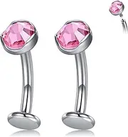 [Cizme] 14G Titanium Belly Button Piercing 8/10 mm Silver Belly Button Ring Blue Pink Purple Heart CZ Piercing Jewellery for Men and Women