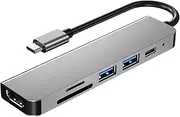 2023 6-in-1 Hub Adapter USB Type-C Hub 4K HDMI Video Adapter TF Card Reader PD Charging Dongle for Laptop PC