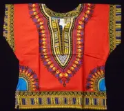 Dashiki African Kids Boys Children Mexican shirt 2-5 yrs Poncho Top Red one size