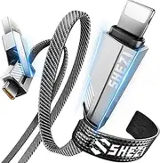 SHEZI 2-in-1 for iPhone Charger Cord Fast Charging USB C to Light-ning Cable 30W [480Mbps Data Sync] USB to Light-ning Cable Flat Braided with Convertible USB A/C Port for iPhone, iPad and More, 5FT