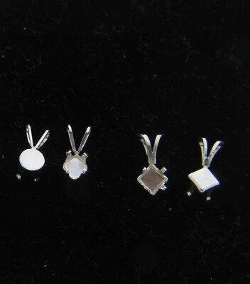 Lot of 4 Real 925 Sterling Silver Snap-tite Pendant settings Round, Square