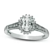 Oval Lab-Created White Sapphire Starburst Ring in Sterling Silver