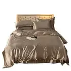 Beddings Tan Brown Eu Double Size Duvet Cover Set Luxury Polyester Satin fabric,
