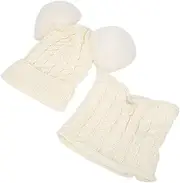 [JEOZBM] Knitted Baby Hat Scarf Set, Winter Warm Toddler Knitted Hat Scarf, Neck Warmer Fleece Lining Beanie with Cute Pompom