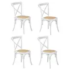 4PCS Crossback Dining Chair Solid Birch Timber Wood Ratan Seat White