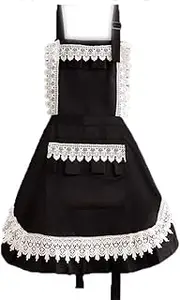 Cute Retro Aprons Frill Lace Breathable Apron Kitchen Cooking Aprons Home Kitchen Cooking Apron Ladies Flirty Aprons with Pockets