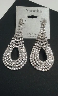 Natasha Chandelier Clear Crystal Silvertone Elegant Earrings