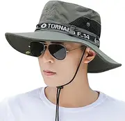 [CLSQLXYJZC] Outdoor Men's Sun Hat, Summer Sunscreen Shade Adjustable Chin Strap Quick Drying Big Brim Fisherman Hat, for Fishing Breathable Mesh Safari Boonie Bush Hat (Color : Green)