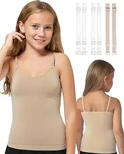 [iMuchic] Camisole Tank Tops for Girls, Stretch Undershirts Comfortable Camis with Clear Straps and Silicone Cover
