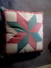 ~ 8-Point Star Throw Pillow~ HAND QUILTED~ 17" Square~Teal/Rose/White~OVERSIZED~