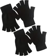 [QGSIWEI] 2 Pair Half Finger Gloves Winter Knit Touchscreen Warm Stretchy Mittens Fingerless Gloves in Common Size for Men and Women,black, Black, One Size
