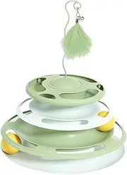 JISADER Interactive Cat Track Toy, 3 Level Cat Toy Ball Track, Self Play Cat Toy with Ball for Chasing Chewing, Green