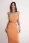 Henne Skirt Womens Lara Midi Skirt High Rise Ribbed Stretch Orange Size S AU 10