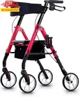 Classic Walker with Seat Rollator Height Adjustable Folding Red Wine