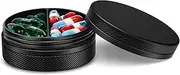 Small Metal Pill Case, 2 Compartment Travel Pill Organizer for Purse, Pocket Pharmacy, Daily Medicine Container for AM PM Pills, Vitamins, Supplements - Black