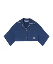 Palm Angels Monogram-Embroidered Drop Shoulder Cropped Shirt IT42 Blue
