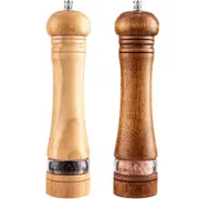 2PCS Premium Salt & Pepper Grinder Set, 8 Wood Mills, Adjustable Ceramic Core - Pack of 2