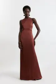 Tall Satin Back Crepe Long Sleeved Column Woven Maxi Dress