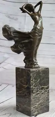 Signed Original Milo Sexy Woman with Flair Bronze Sculpture Marble Base Statue