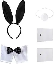 [aoozleny] Women's Bunny Costume Set, Rabbit Ear Headband Collar Bow Tie Costume Cuffs Rabbit Tail Bunny Costume Accessories for Christmas Halloween